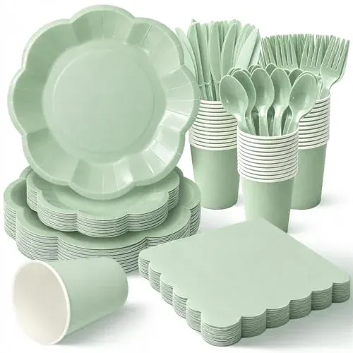 Vyntra Sage Green Scalloped Party Set 175 Pcs