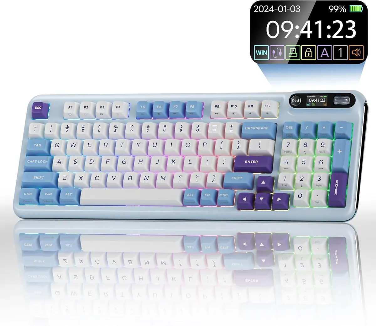 KZZI Z98 Wireless Mechanical Keyboard, Smart Display & Knob BT5.0/2.4GHz/USB-C 3 color