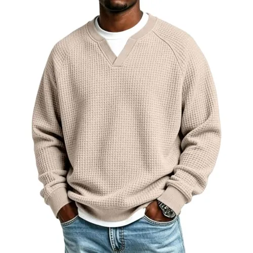 Men's Fall Notch Neck Waffle Knit Pullover