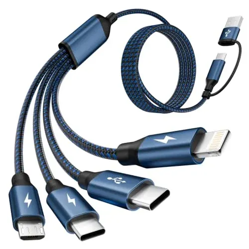 5' MPATIBY 4-in-2 Multi Charging Cable w/ Dual USB-C Input & Dual Type-C/IP/Micro USB Ports