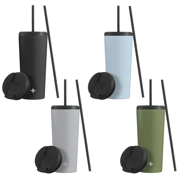 JoyJolt 24oz Vacuum Insulated Tumblers with Straw & Flip Lids 4-Pack