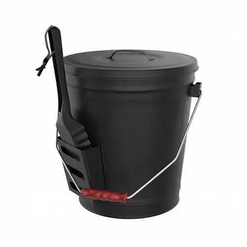 Pure Garden Metal Ash Bucket and Shovel, Black, 4.75-Gallon