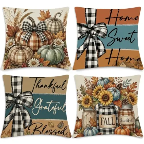 Fall Pumpkin Pillow Covers 4-Pack