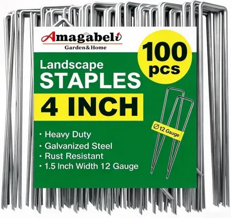 100-Pack AMAGABELI GARDEN & HOME 4" Amagabeli 12-Gauge Galvanized Steel U-Shaped Landscape Staples