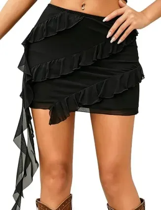 Avidlove Women's Flowy Ruffle A-Line Mini Skirt