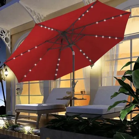 10' Ainfox Solar LED Outdoor Patio Umbrella w/ Tilt & Crank