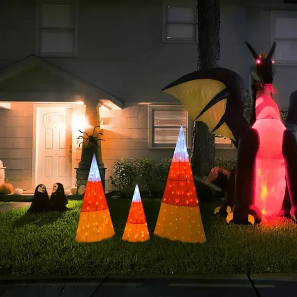 3-Pack Candy Corn Cones with LED lights (24", 36", and 48")
