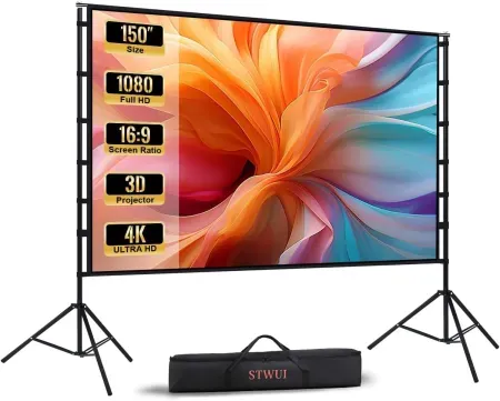 STWUI 150" Portable 4K HD 16:9 Projector Screen w/ Stand & Carry Bag