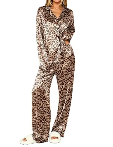 Ekouaer 2 Piece Long Silk Pajama Sets