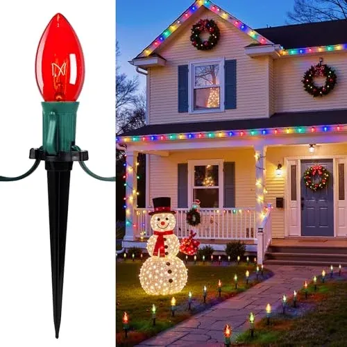 Christmas Pathway Lights Outdoor 25.7 Ft C9 with 20 Multicolor Bulbs