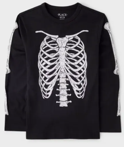 Boys Glow Halloween Skeleton Graphic Tee - black