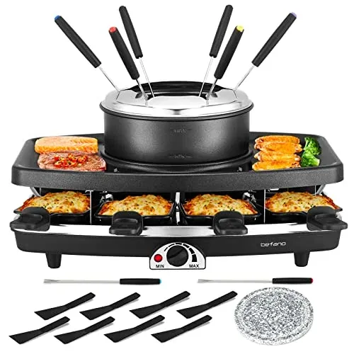 Befano 1100W 3-in-1 Electric Raclette Grill & Fondue Pot for 8