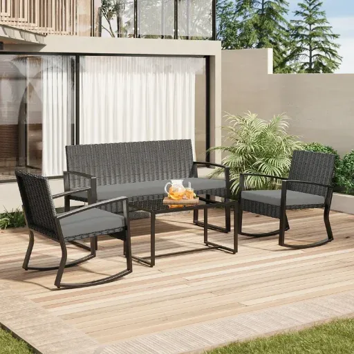 Wicker/Rattan 4-Person Seating Group with Cushions