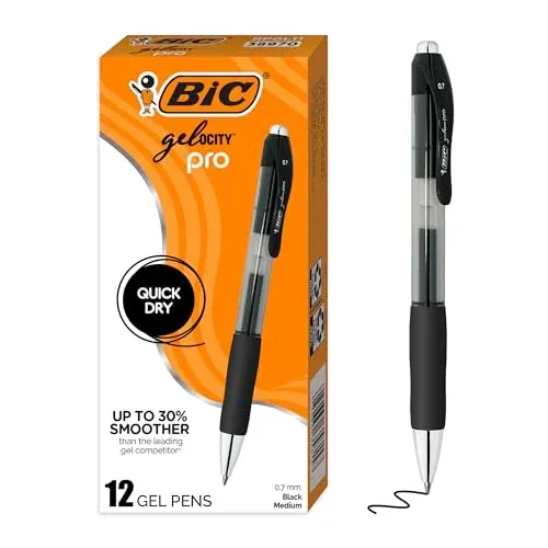 BIC Gelocity Gel Pen Medium Point (0.7mm) Black Ink 12-Count