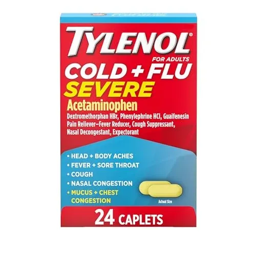 Tylenol Cold + Flu Severe Caplets with Acetaminophen, 24 Count