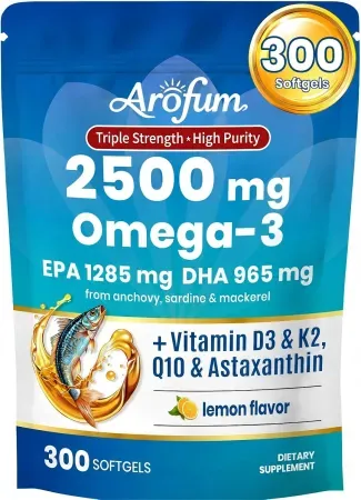 300-Count Arofum Omega-3 Fish Oil Supplement w/ Vitamin D3 K2 Softgels