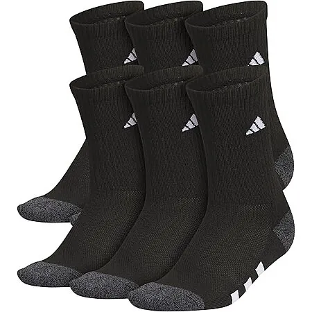 6-Pk adidas Kids Athletic Cushioned Crew Socks in Black (Medium or Large)