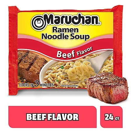 24-Pk 3oz. Maruchan Japanese Style Instant Ramen Noodle Bags (Beef Flavor)