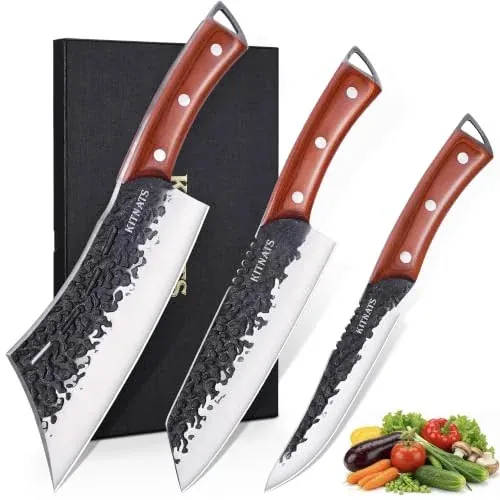 KITNATS 3-Piece Hand Forged Full Tang Butcher Knife Set