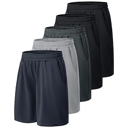 5-Pk BOOJO Boys Athletic Shorts (Large, Black/Grey/Navy)