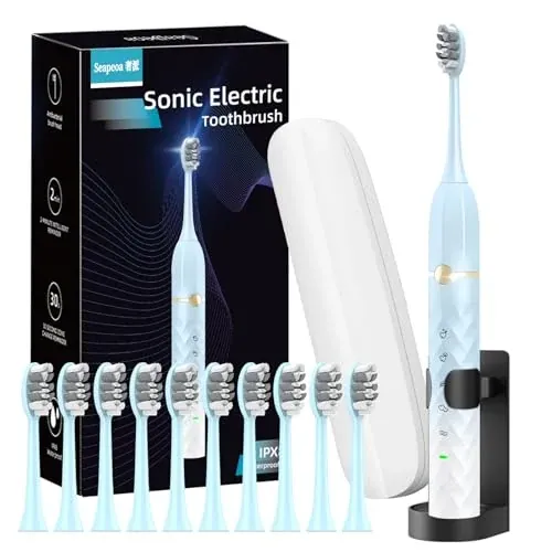 Sonic Electric Toothbrush Set with 10 Brush Heads & Travel Case