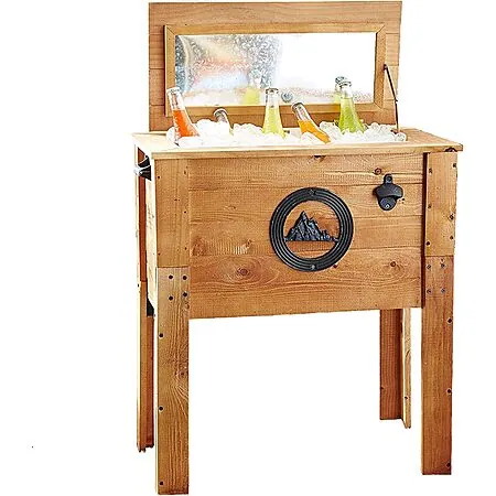 45-Qt Backyard Expressions Wooden Cooler w/ Insulated Liner & Bottle Opener