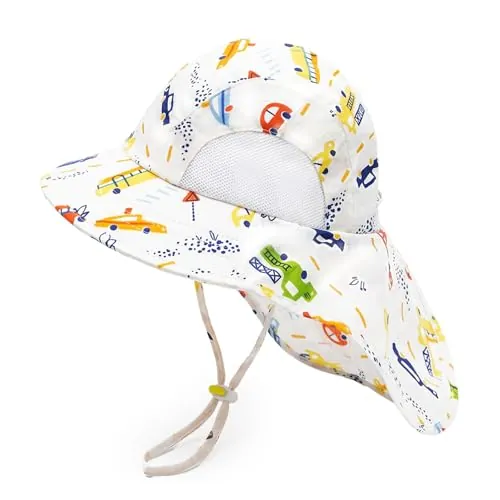 JoyPicks Kids' UPF50+ Protection Wide Brim Sun Hat w/ Neck Flap