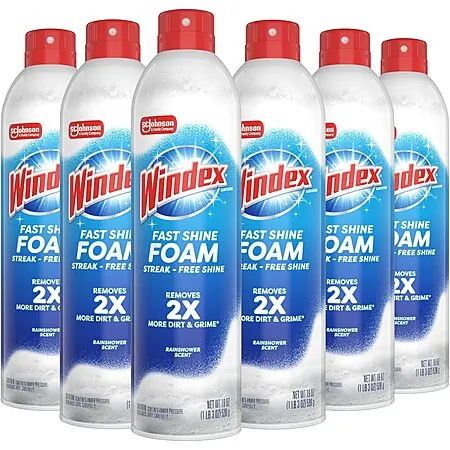 6-Pk 19oz. Windex Fast Shine Foam Streak-Free Shine Glass Cleaner (Rainshower)