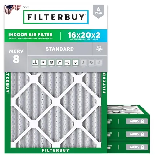 Filterbuy 16x20x2 Air Filter MERV 8 Dust & Allergy Defense (4-Pack)