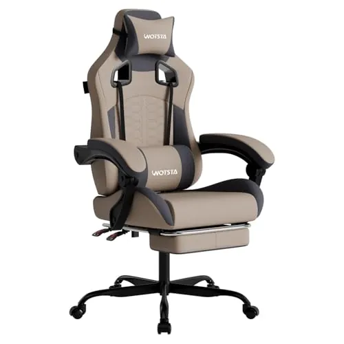WOTSTA Ergonomic Gaming Chair w/ Massage, Footrest & Lumbar Support