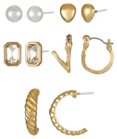 5 Pairs Time and Tru Goldtone Multi Earring Set