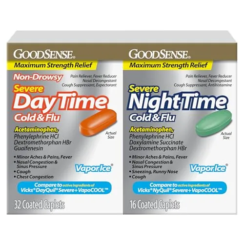GoodSense Vapor Ice Day & Night Severe Cold & Flu Caplets 48-Count