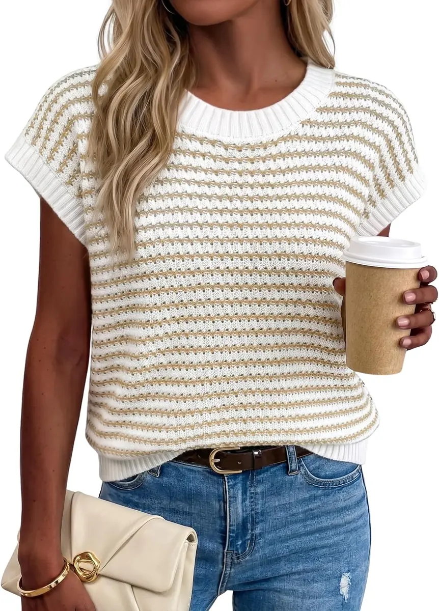 APROLIVE Striped Cap Sleeve Sweater