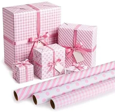 3 Rolls Pink Gift Wrapping Paper