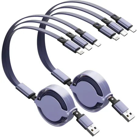 2-Pack 3.3' IDISON Retractable 3-in-1 USB Charging Cable