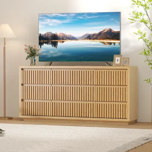 Latitude Run 58" 9-Drawer Fluted Dresser Wood Storage Chest