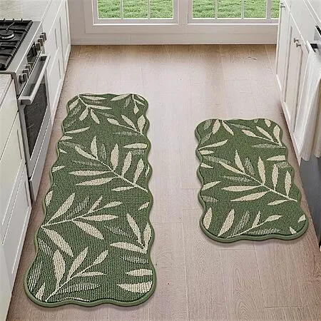 2-Pk JSEI 3D Leaf Scalloped Kitchen Rug Set: 17"x30" + 17"x60" $18, 17"x30" + 17"x48"