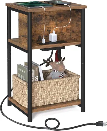 VASAGLE 3-Tier Side Table w/ Charging Station