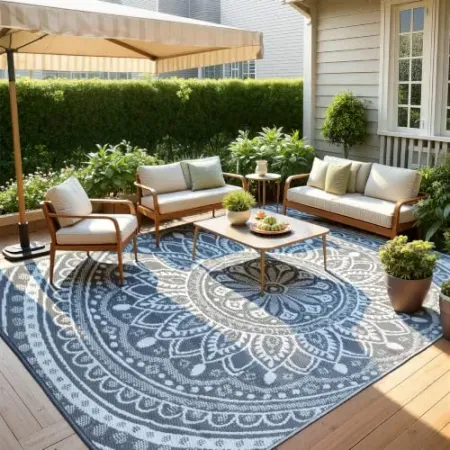 UKISS 8' x 10' Reversible Floral Plastic Straw Outdoor Rug