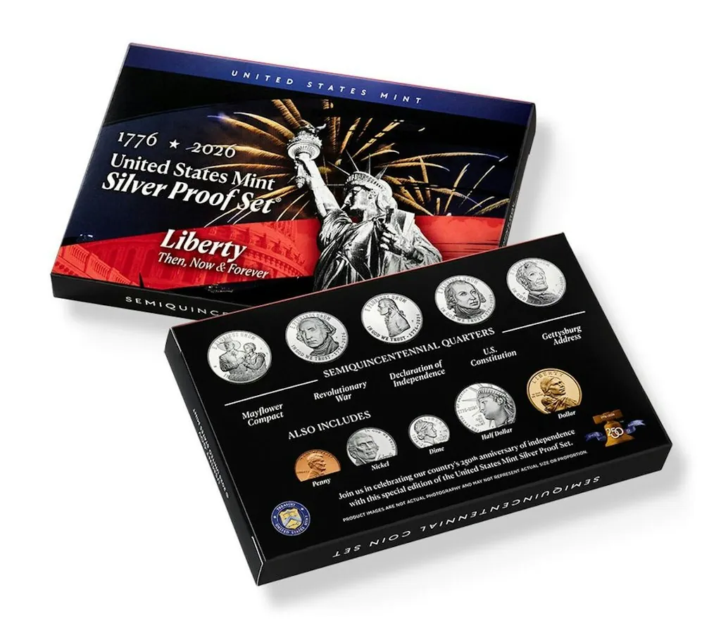 U.S. Mint 2026 S Silver Proof 250th Anniversary Semiquincentennial Collectible Coin Set