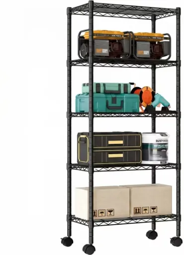 60" EDX 5-Tier Heavy Duty Adjustable Wire Shelving w/ Wheels (Black)