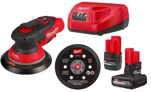 Milwaukee M12 FUEL 12-Volt Li-Ion Brushless Cordless 6 in. Random Orbital Sander Kit (3/32 in) w M12 XC 5.0Ah & CP 2.5Ah Batteries