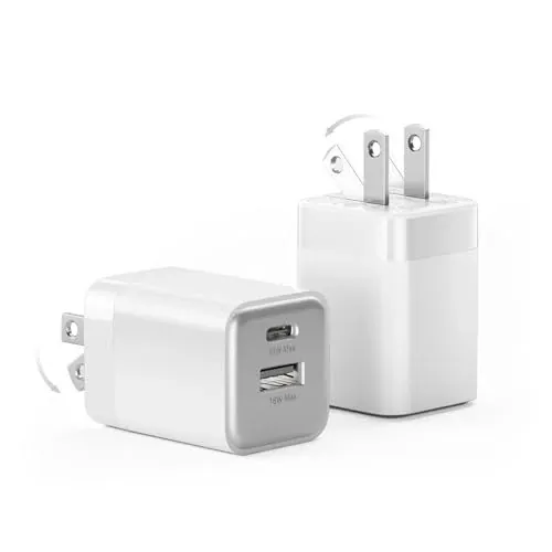 Wegear 2-Pack 30W Dual-Port USB-C & USB-A GaN Wall Charger w/ Foldable Plug