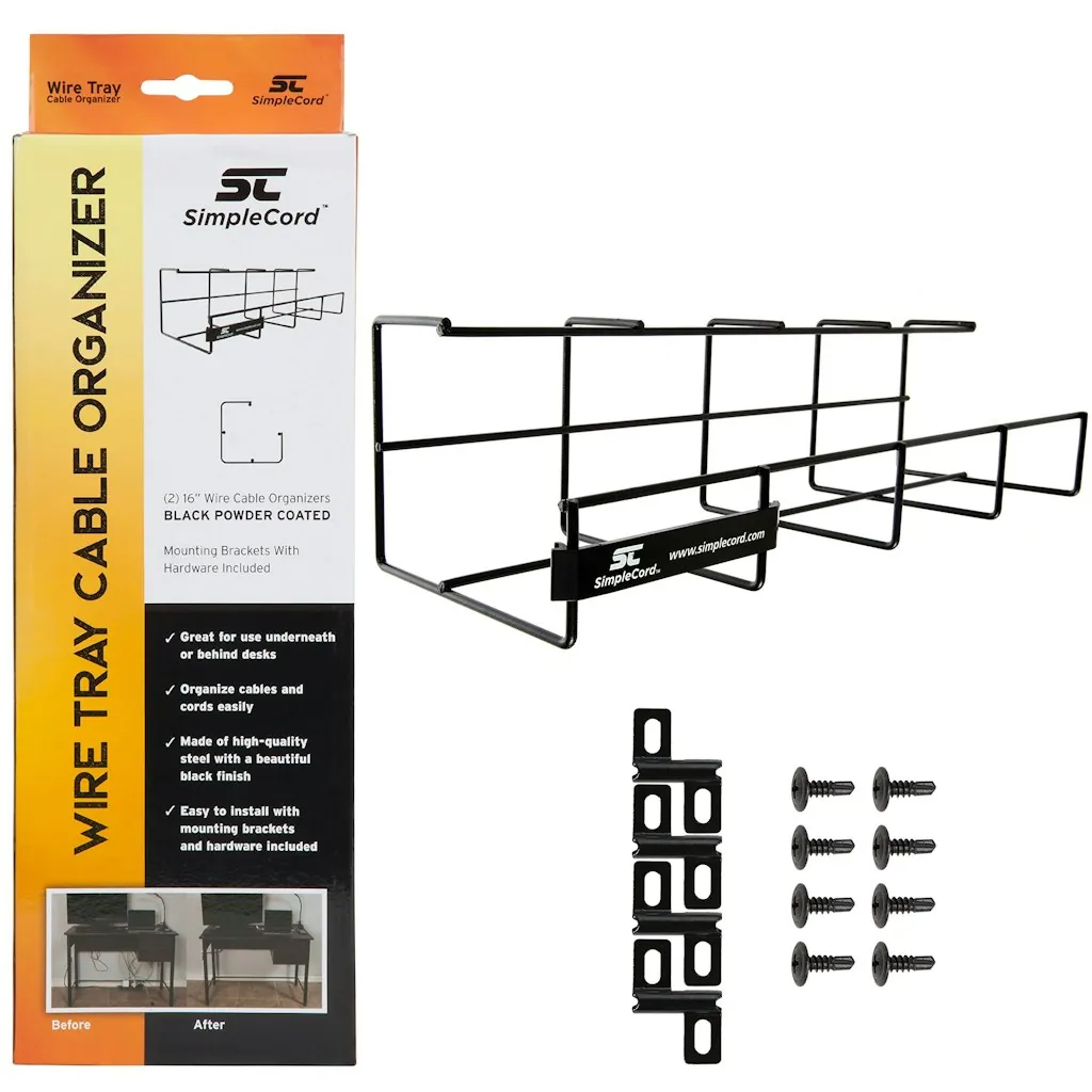 SimpleCord Wire Tray Desk Cable Organizer 32" Raceway 2-Pack