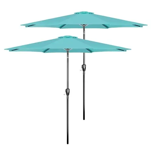 YSSOA 2 Pack 9' Patio Umbrella Outdoor Table Market Yard Umbrella with 8 Sturdy Ribs, Turquoise