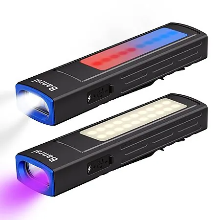 2-Pk Banral Rechargeable EDC Flashlight w/ 395nm UV & COB Light