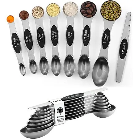 8-Pack ChefAide Stainless Steel Magnetic Measuring Spoons Set