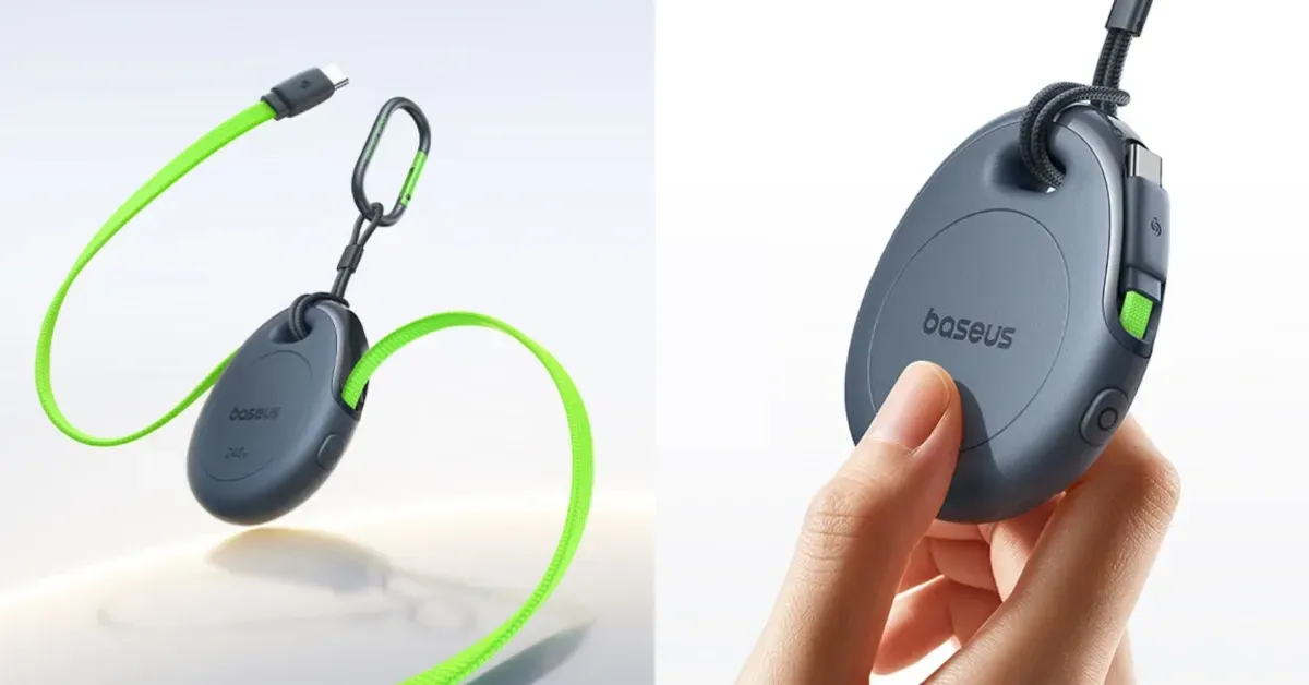 240W retractable USB-C cables with a built-in carabiner-style hook