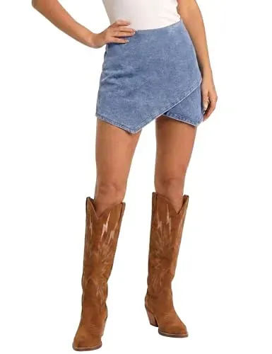 Luvamia Women's Stretch Denim Wrap Skort