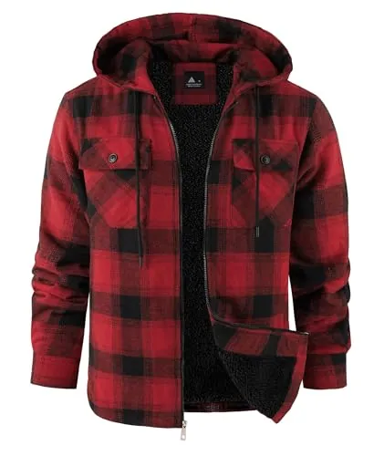 ZITY Men's Sherpa-Lined Flannel Hooded Jacket